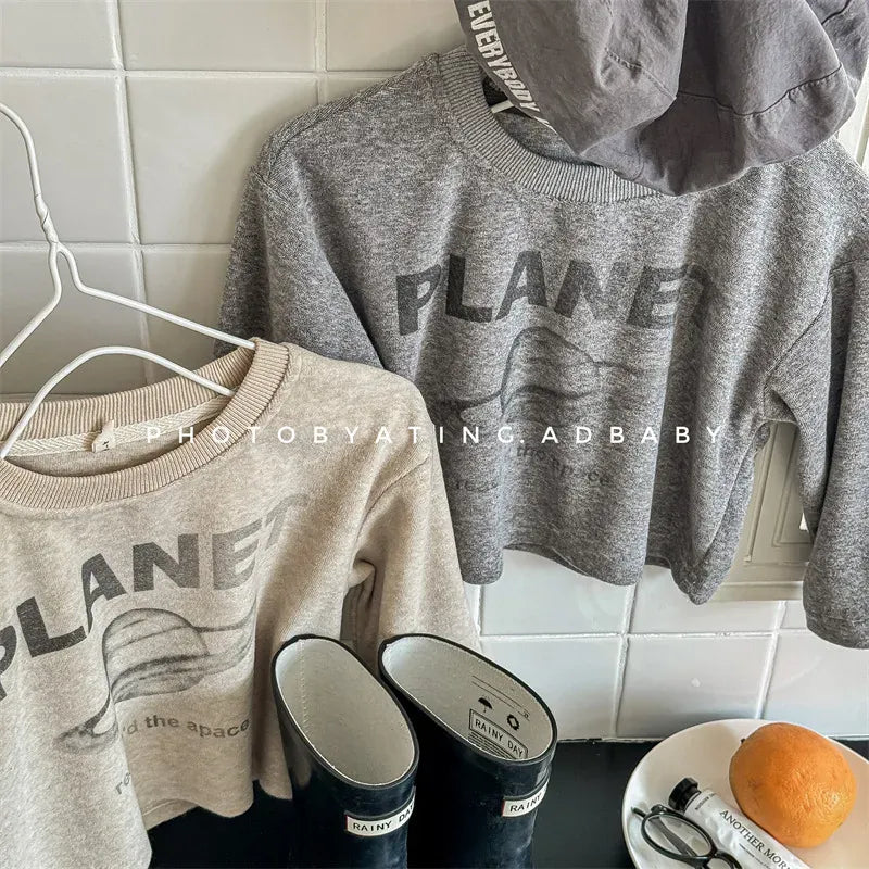 長袖Tシャツ キッズトップス 長袖プリントTシャツ PLANET ロゴプリント 2カラー【mh0006590】