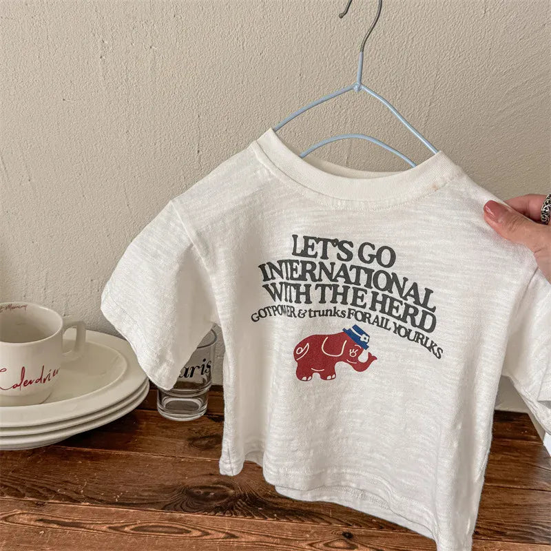 半袖Tシャツ White / 12M  80CM キッズトップス 半袖プリントTシャツ 象 エレファント 3カラー【mh0005433】
