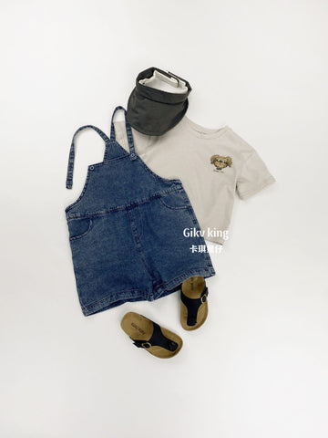 Adjustable Denim Bib Overalls 無地 シンプル サロペットショートパンツ【mh0012828】 Gikv king サロペットパンツ・サスペンダーパンツ