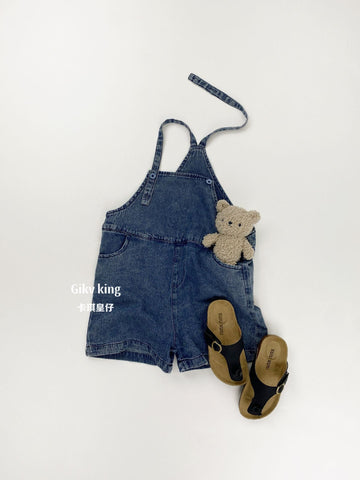 Adjustable Denim Bib Overalls 無地 シンプル サロペットショートパンツ【mh0012828】 Gikv king サロペットパンツ・サスペンダーパンツ