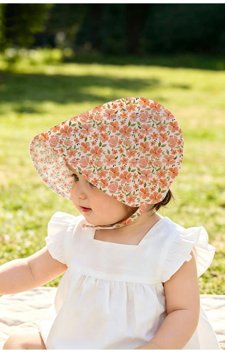 Adjustable Wide Brim Cotton Bonnet ボタニカル サンハット 日除け防止【mh0013494】 Beitaoya ベビー用帽子