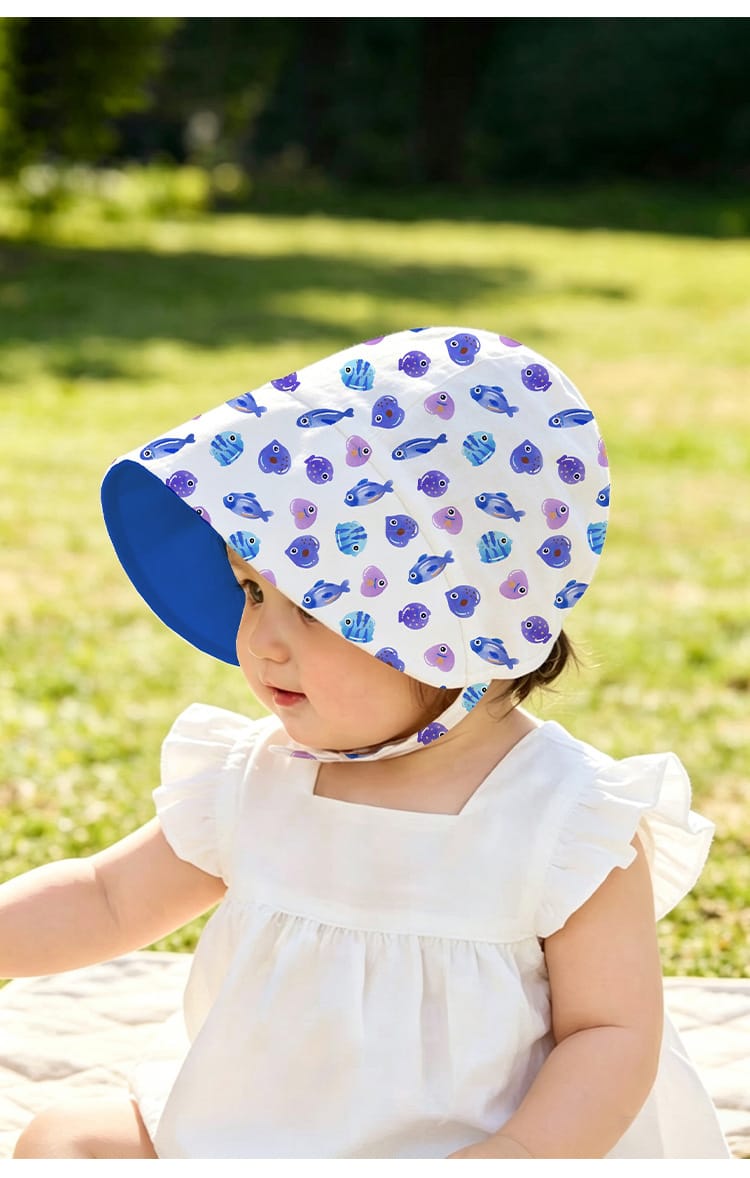 Adjustable Wide Brim Cotton Bonnet ボタニカル サンハット 日除け防止【mh0013494】 Beitaoya ベビー用帽子