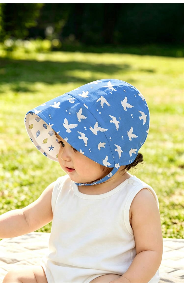 Adjustable Wide Brim Cotton Bonnet ボタニカル サンハット 日除け防止【mh0013494】 Beitaoya ベビー用帽子