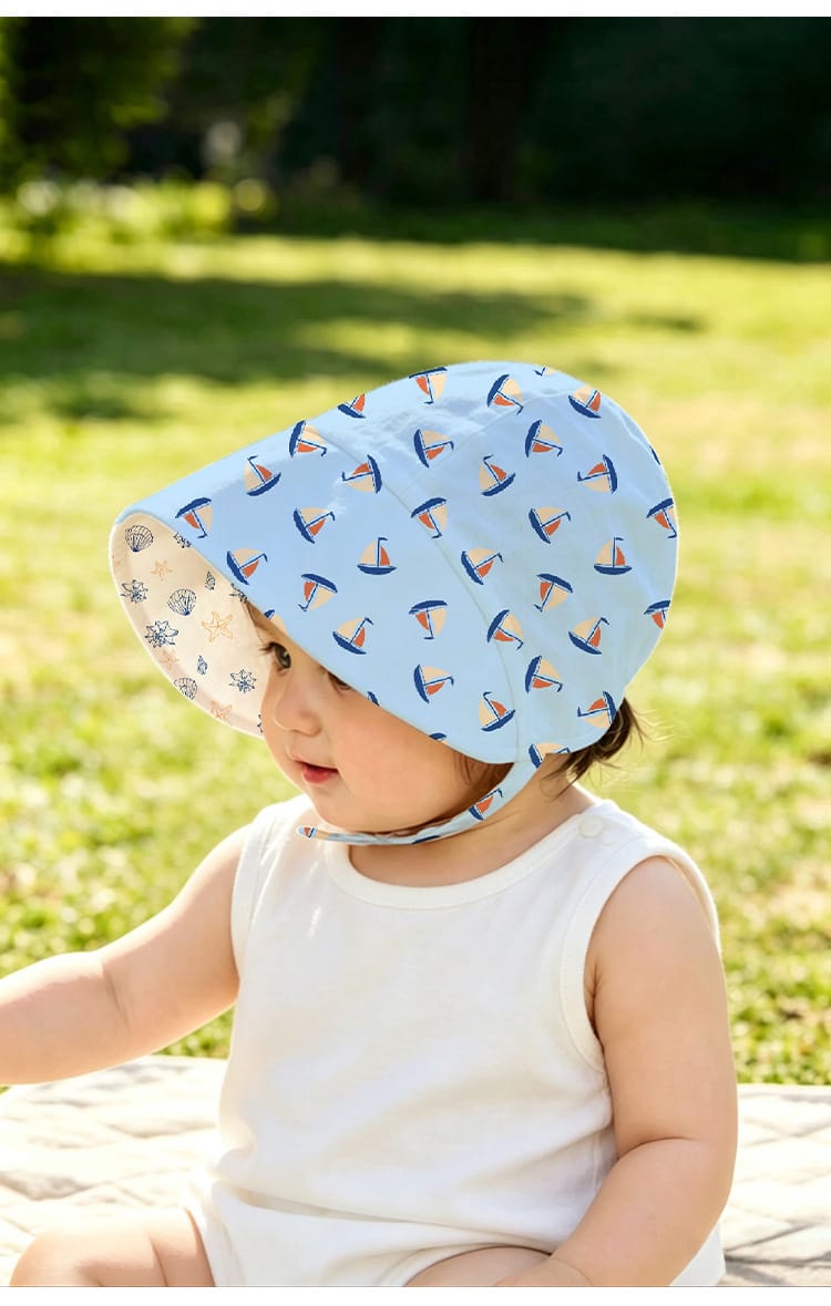 Adjustable Wide Brim Cotton Bonnet ボタニカル サンハット 日除け防止【mh0013494】 Beitaoya ベビー用帽子