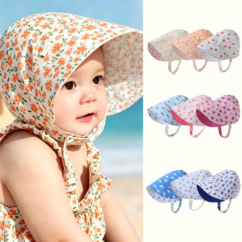 Adjustable Wide Brim Cotton Bonnet ボタニカル サンハット 日除け防止【mh0013494】 Beitaoya ベビー用帽子