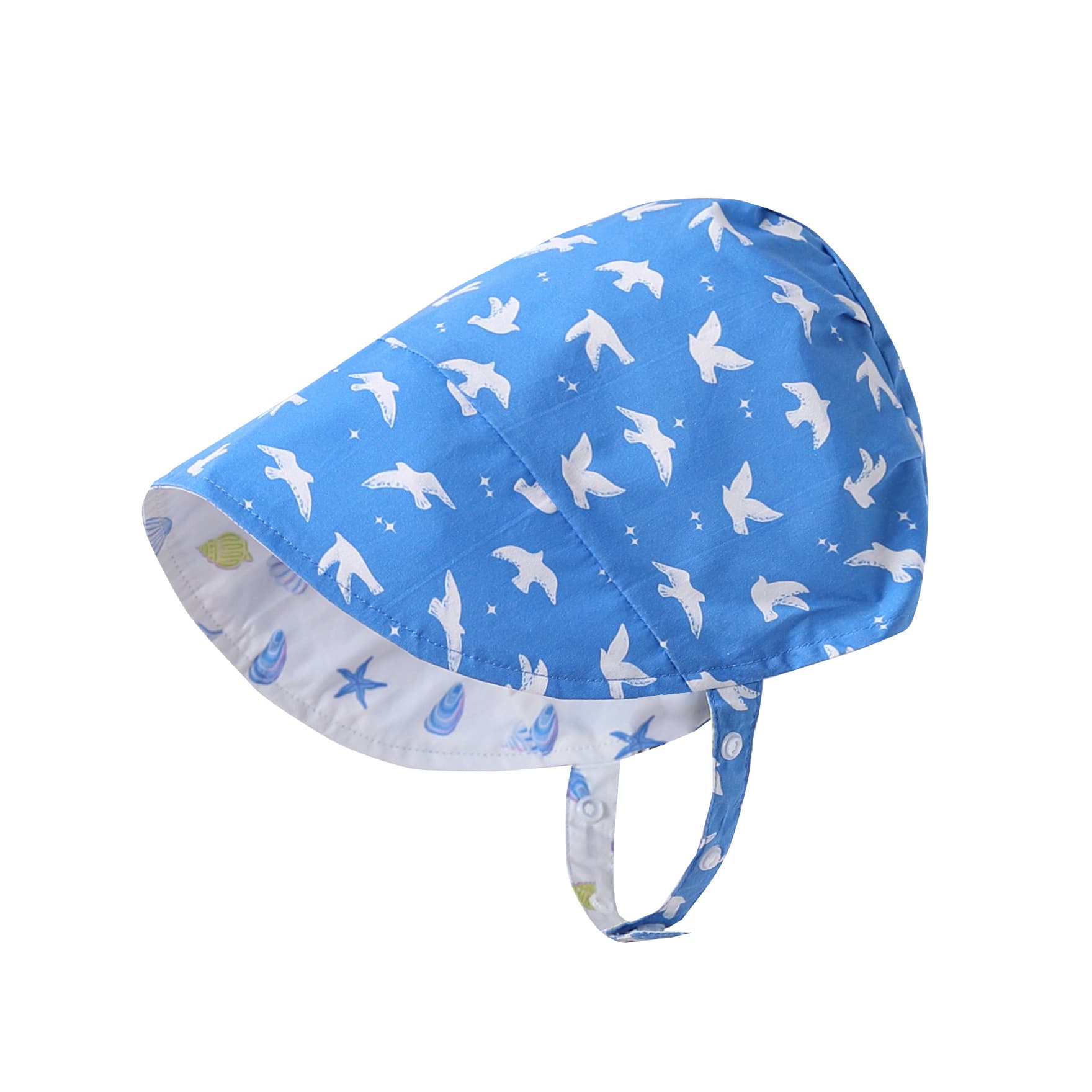 Adjustable Wide Brim Cotton Bonnet ボタニカル サンハット 日除け防止【mh0013494】 Shallow Sea Gulls / S Beitaoya ベビー用帽子