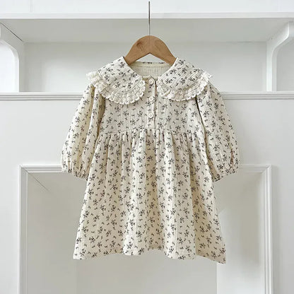 長袖ロンパース dress / 90cm 1-2y ベビーロンパース/キッズワンピース レース丸襟フラワープリント長袖ボディスーツ/ワンピース リンクコーデ 姉妹 お揃いコーデ【mh0007537】