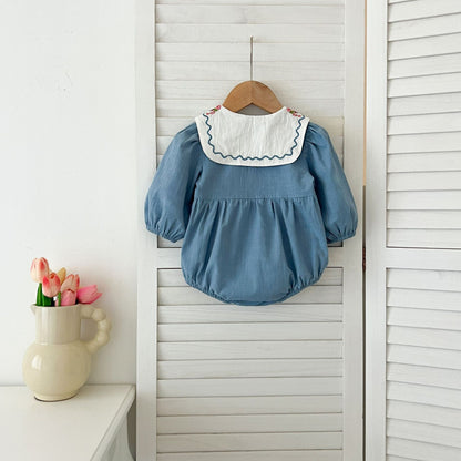 長袖ロンパース Embroidered Lapel Dress Bodysuit 刺繍襟ワンピース ロンパース【mh0012242】