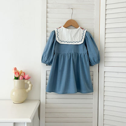 長袖ロンパース Embroidered Lapel Dress Bodysuit 刺繍襟ワンピース ロンパース【mh0012242】