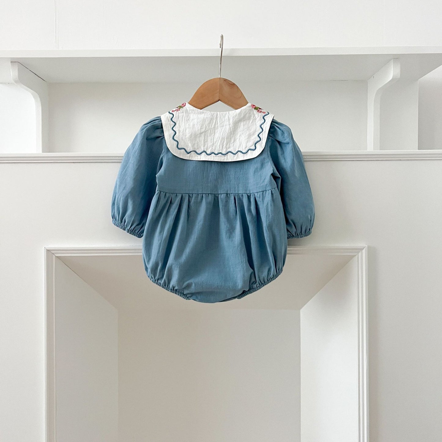 長袖ロンパース Embroidered Lapel Dress Bodysuit 刺繍襟ワンピース ロンパース【mh0012242】