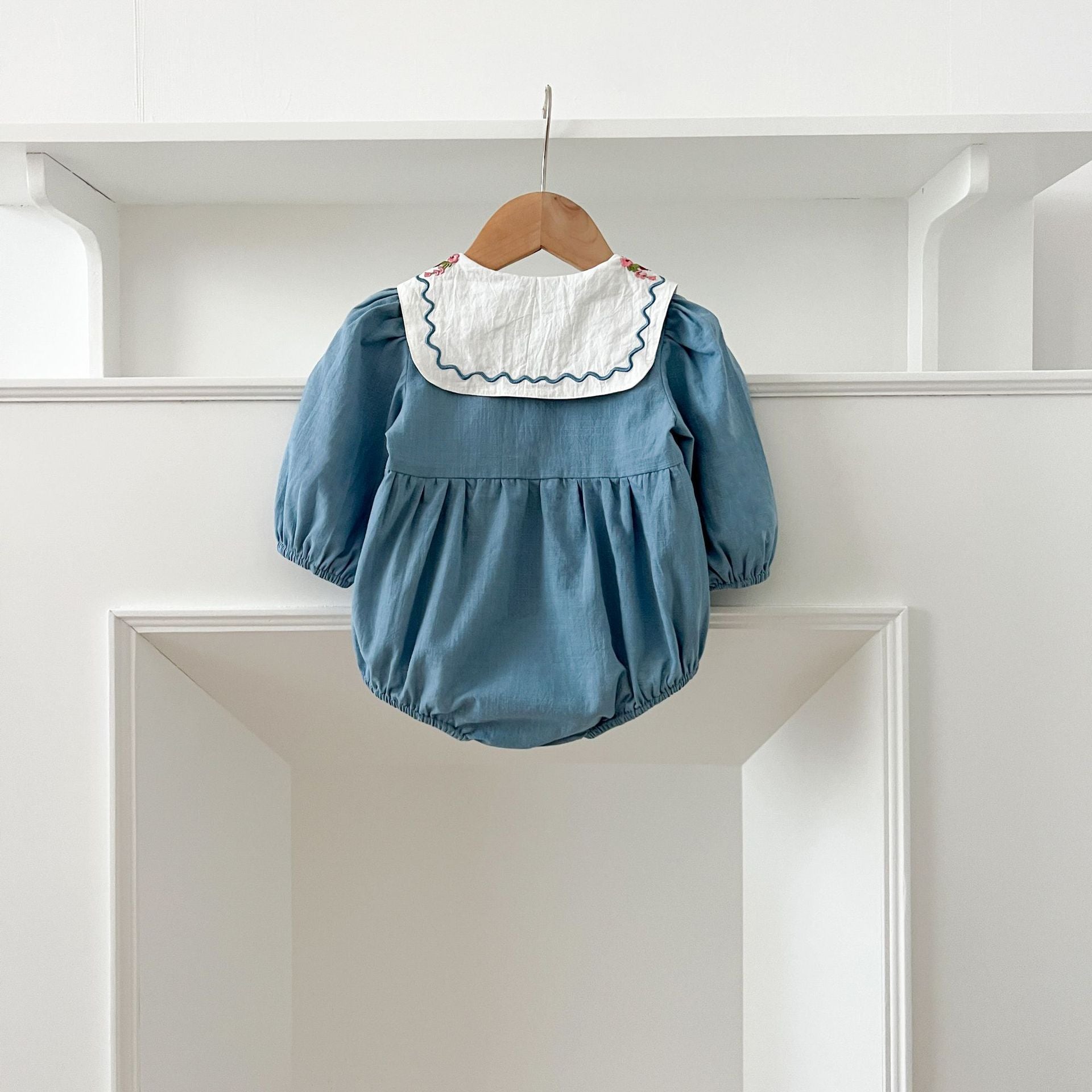 長袖ロンパース Embroidered Lapel Dress Bodysuit 刺繍襟ワンピース ロンパース【mh0012242】