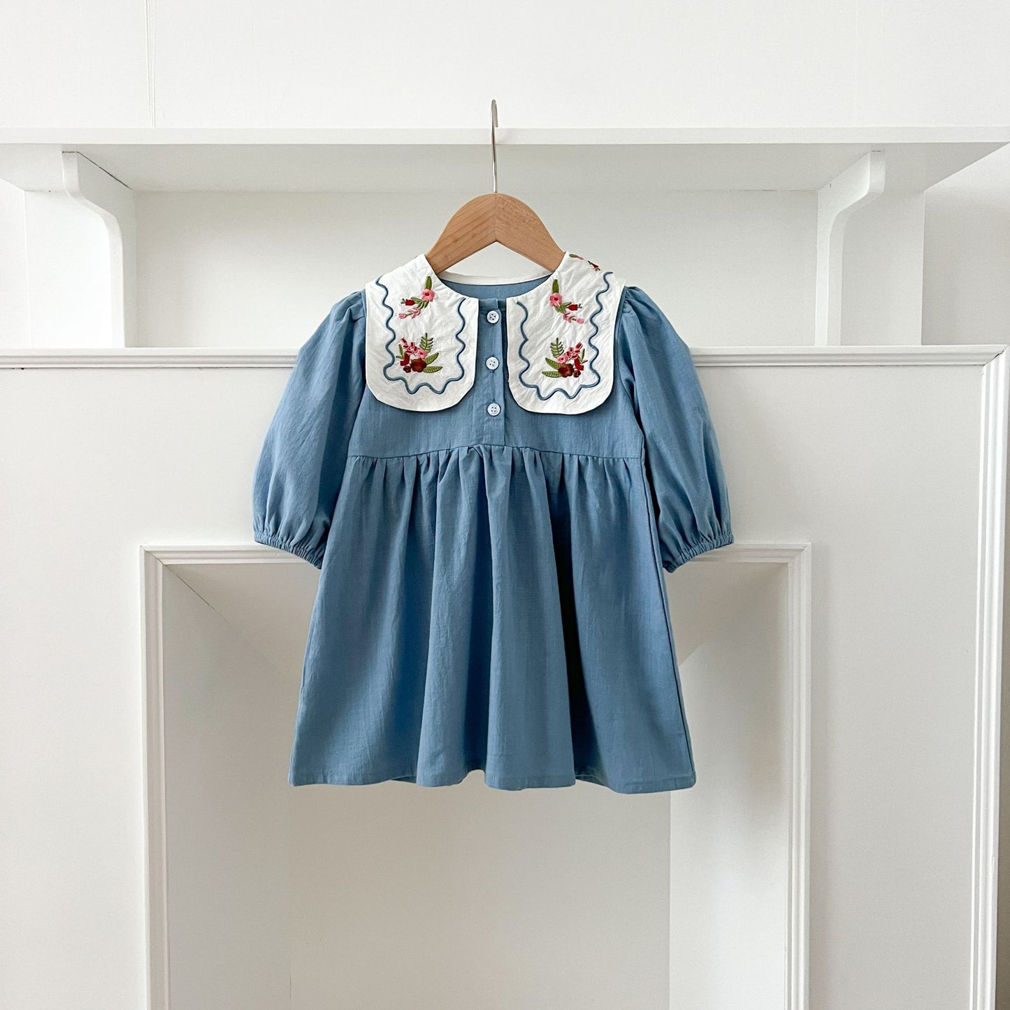 長袖ロンパース Embroidered Lapel Dress Bodysuit 刺繍襟ワンピース ロンパース【mh0012242】