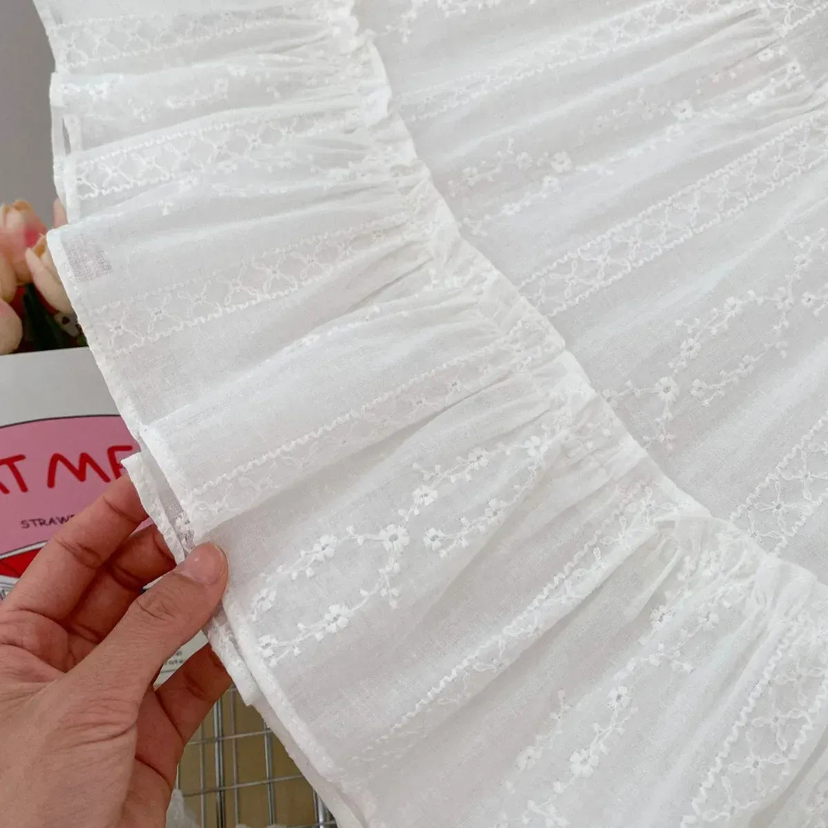 半袖ロンパース ベビーロンパース/キッズワンピース 半袖レース刺繍フリル リンクコーデ 姉妹 お揃いコーデ ホワイト【mh0005618】