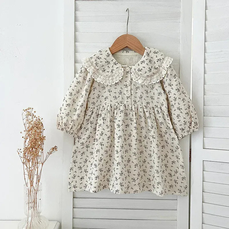 長袖ロンパース ベビーロンパース/キッズワンピース レース丸襟フラワープリント長袖ボディスーツ/ワンピース リンクコーデ 姉妹 お揃いコーデ【mh0007537】