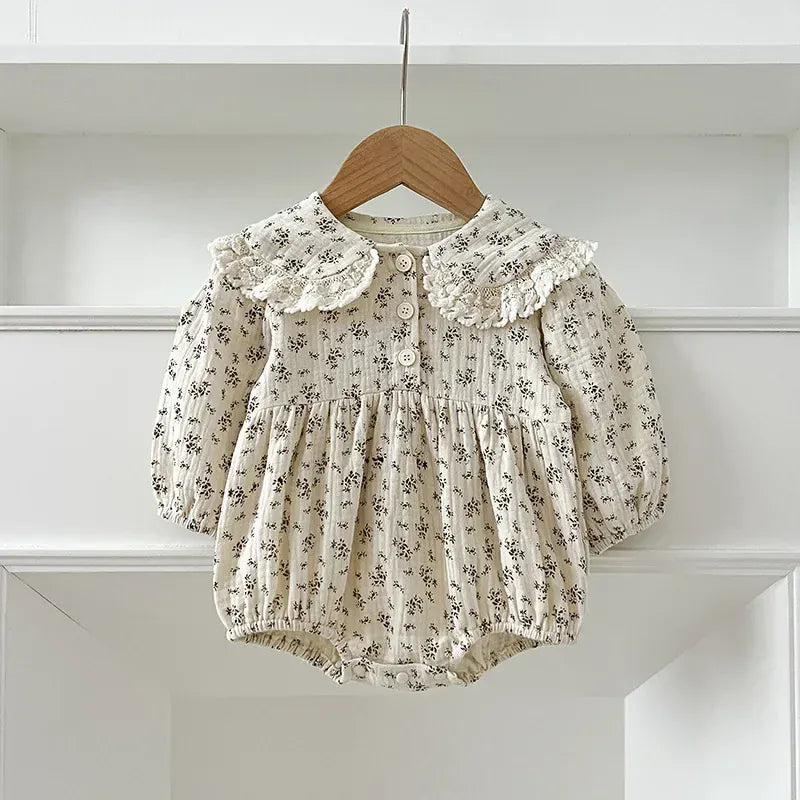 長袖ロンパース romper / 66cm 0-6m ベビーロンパース/キッズワンピース レース丸襟フラワープリント長袖ボディスーツ/ワンピース リンクコーデ 姉妹 お揃いコーデ【mh0007537】