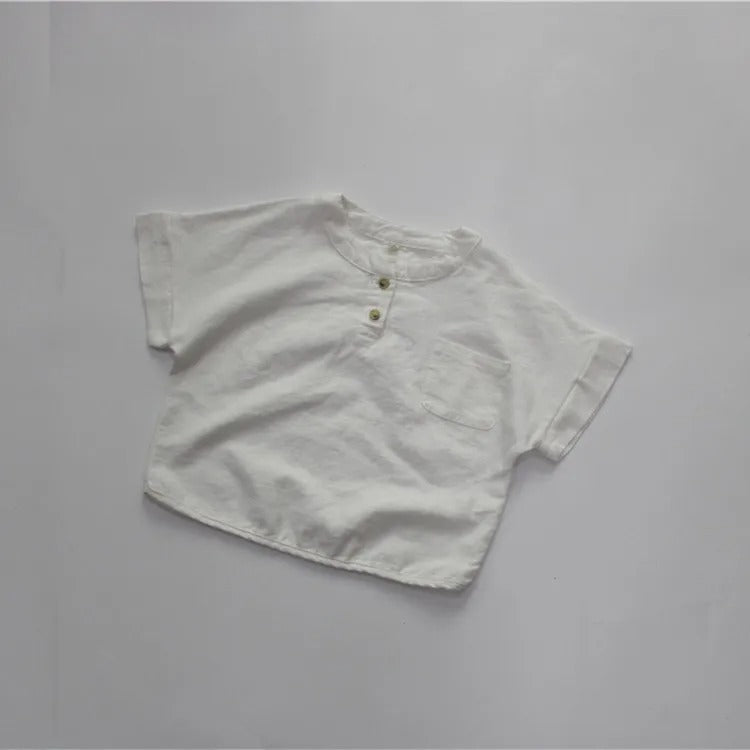 -キッズ コットンリネン 半袖 トップス - mamahalo shop - 半袖Tシャツ -  べビー服 - 子供服 - 男の子 - 女の子