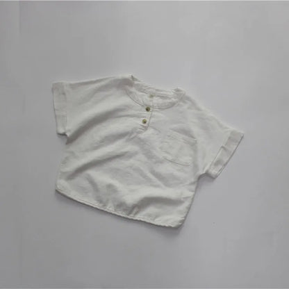 -キッズ コットンリネン 半袖 トップス - mamahalo shop - 半袖Tシャツ -  べビー服 - 子供服 - 男の子 - 女の子