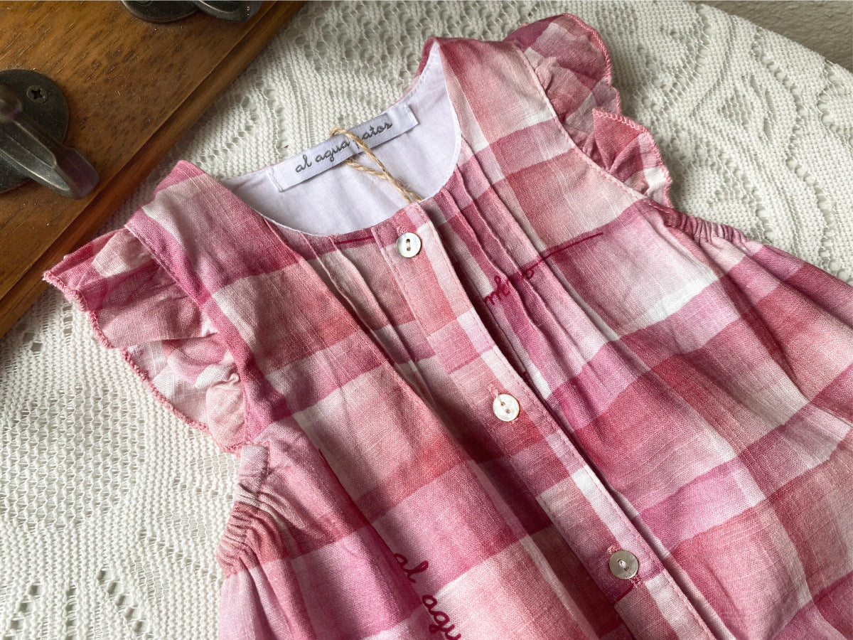 al agua patos | Bamboo Cotton Gingham Dress バンブーコットンギンガムチェックドレス【mh0020162】 Pink / 3A al agua patos ノースリーブワンピース