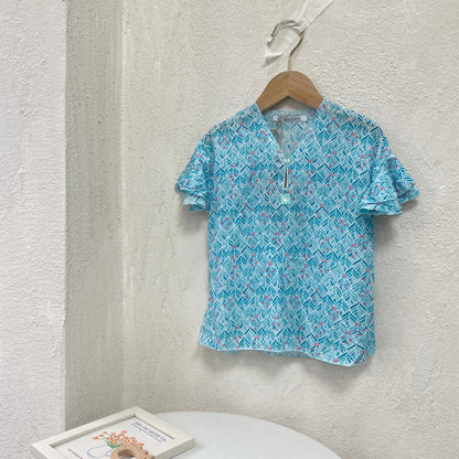 al agua patos | Gauze Cotton Floral Print Shirt ガーゼコットンプリントシャツ【mh0020157】 Light green light cotton small floral top / 2A mamahalo shop