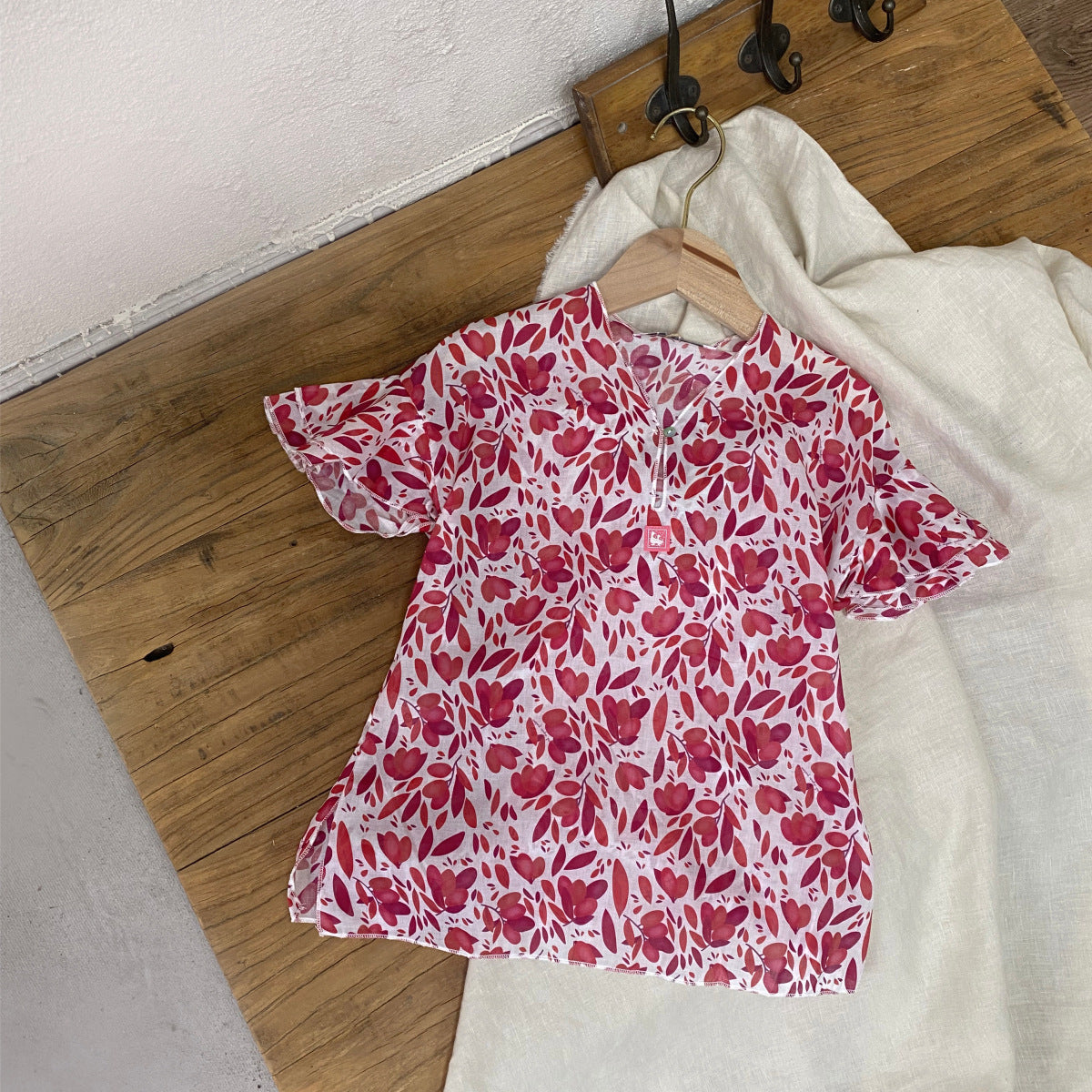 al agua patos | Gauze Cotton Floral Print Shirt ガーゼコットンプリントシャツ【mh0020158】 Red flower top / 3A mamahalo shop