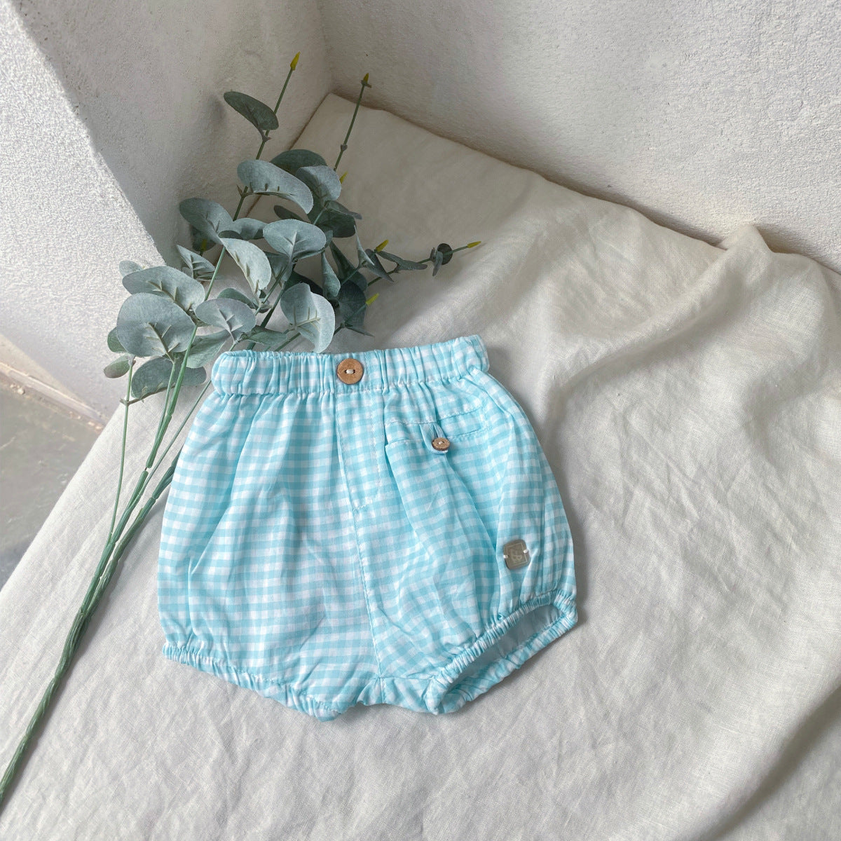 al agua patos | Gauze Cotton Gingham Bloomers ガーゼコットンギンガムチェックブルマ【mh0020159】 Green and white checkered shorts / 1M mamahalo shop