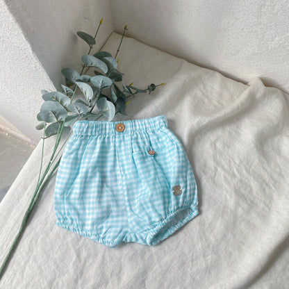 al agua patos | Gauze Cotton Gingham Bloomers ガーゼコットンギンガムチェックブルマ【mh0020159】 Green and white checkered shorts / 1M mamahalo shop