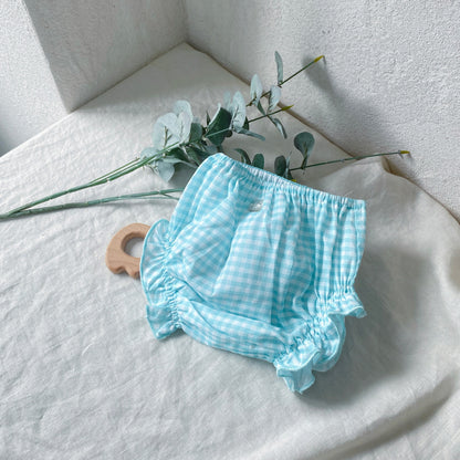 al agua patos | Gauze Cotton Gingham Bloomers ガーゼコットンギンガムチェックブルマ【mh0020161】 Green and white plaid shorts / 1M mamahalo shop