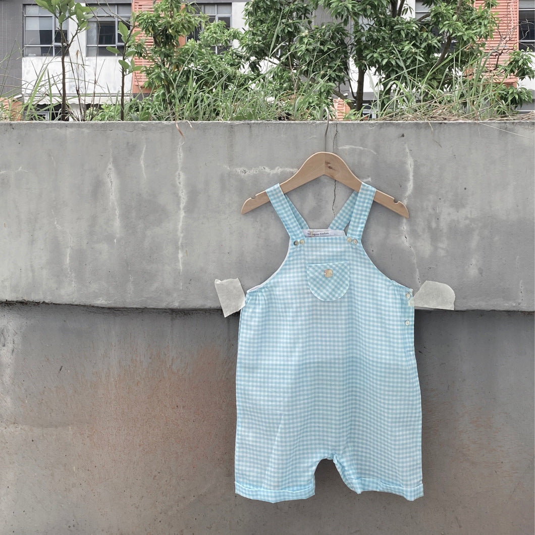 al agua patos | Gauze Cotton Gingham Overalls ガーゼコットンギンガムチェックオーバーオール【mh0020151】 Green and white checkered bib pants / 6M mamahalo shop