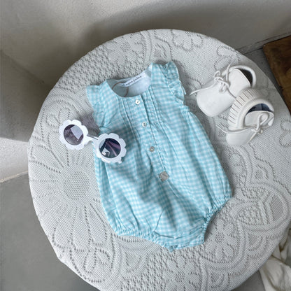 al agua patos | Gauze Cotton Gingham Romper ガーゼコットンギンガムチェックロンパース【mh0020150】 al agua patos