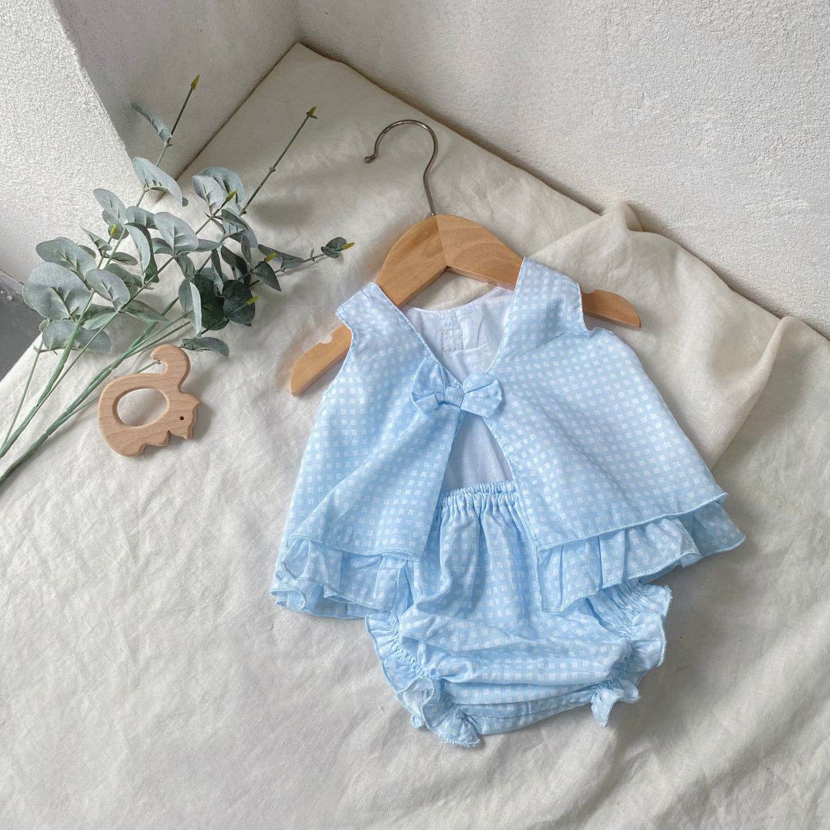 al agua patos | Gauze Cotton Gingham Setup ガーゼコットンギンガムチェックセットアップ【mh0020152】 Blue suit / 0-6M mamahalo shop