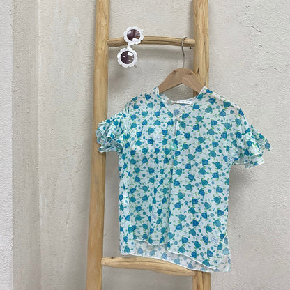 al agua patos | Gauze Cotton Turtle Print Shirt ガーゼコットンプリントシャツ【mh0020156】 Blue baby turtle top / 2A mamahalo shop