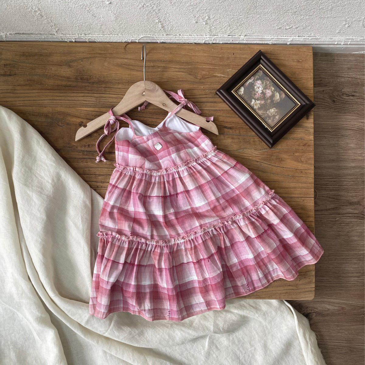 al agua patos | Slub Cotton Gingham Sundress スラブコットンギンガムチェックサマードレス【mh0020149】 Pink suspender dress / 2A mamahalo shop