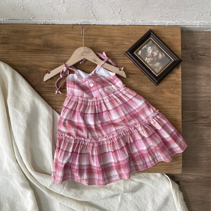 al agua patos | Slub Cotton Gingham Sundress スラブコットンギンガムチェックサマードレス【mh0020149】 Pink suspender dress / 2A mamahalo shop
