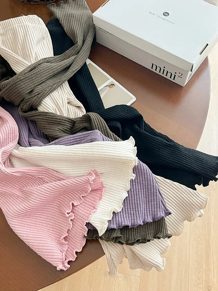 レギンスパンツ キッズパンツ フリルフレアリブニットシンプルレギンスパンツ 5カラー【mh0006857】