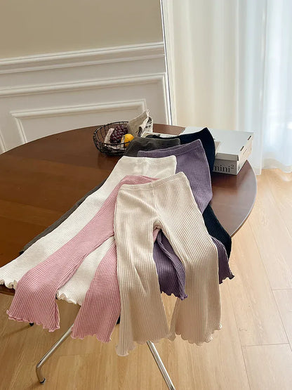 レギンスパンツ キッズパンツ フリルフレアリブニットシンプルレギンスパンツ 5カラー【mh0006857】