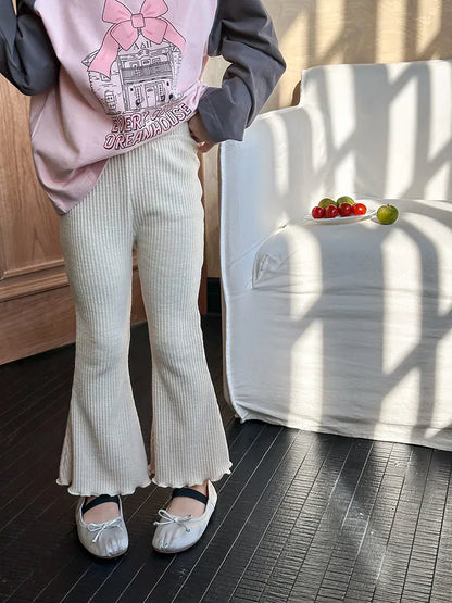 レギンスパンツ Ivory / 2T (90) キッズパンツ フリルフレアリブニットシンプルレギンスパンツ 5カラー【mh0006857】