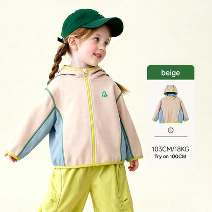 カーディガン・パーカー Beige / 100cm Patchwork Loose Practical Hooded Jacket パッチワーク切替フーディーコート【mh0011971】