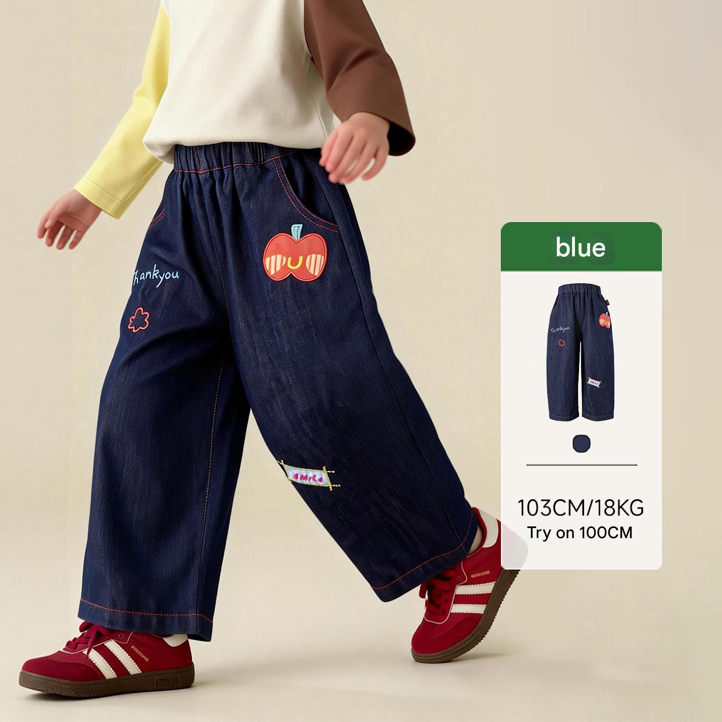 デニムパンツ Blue / 90cm Graffiti Embroidered Denim Pants 刺繍入りソフトデニムパンツ【mh0011974】