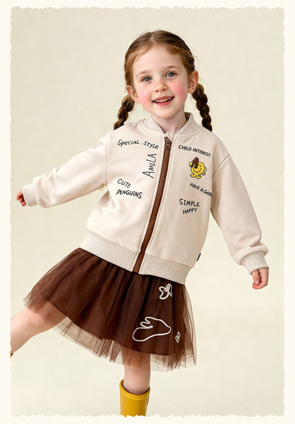 カーディガン・パーカー Cartoon Graffiti Baseball Jacket 落書きプリントジップアップブルゾン【mh0011986】