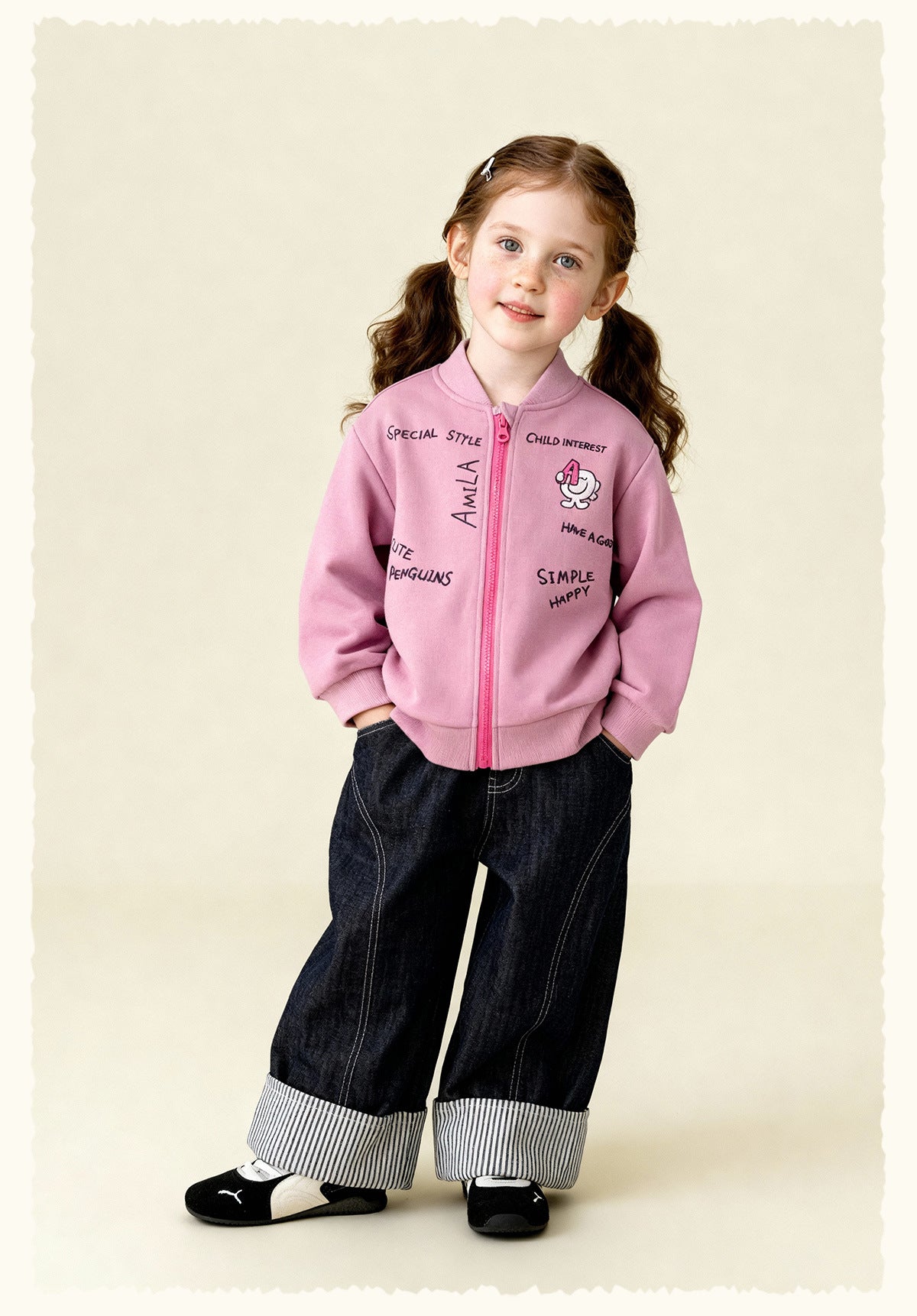 カーディガン・パーカー Cartoon Graffiti Baseball Jacket 落書きプリントジップアップブルゾン【mh0011986】