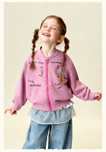 カーディガン・パーカー Cartoon Graffiti Baseball Jacket 落書きプリントジップアップブルゾン【mh0011986】