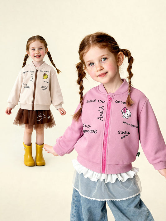 カーディガン・パーカー Cartoon Graffiti Baseball Jacket 落書きプリントジップアップブルゾン【mh0011986】