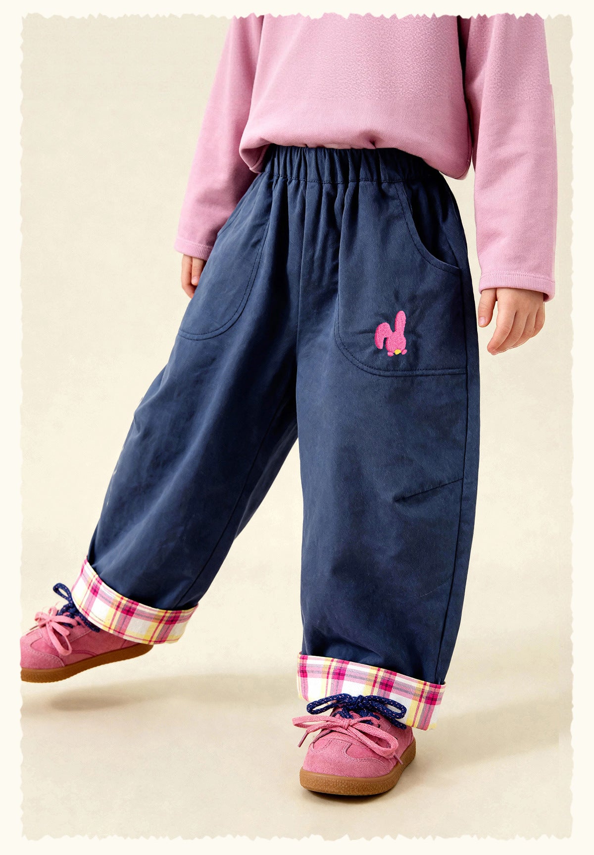 ロングパンツ・スウェットパンツ Cartoon Plaid Cuffed Loose Pants チェック柄ロールアップパンツ【mh0011979】