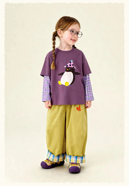 ロングパンツ・スウェットパンツ Cartoon Plaid Cuffed Loose Pants チェック柄ロールアップパンツ【mh0011979】