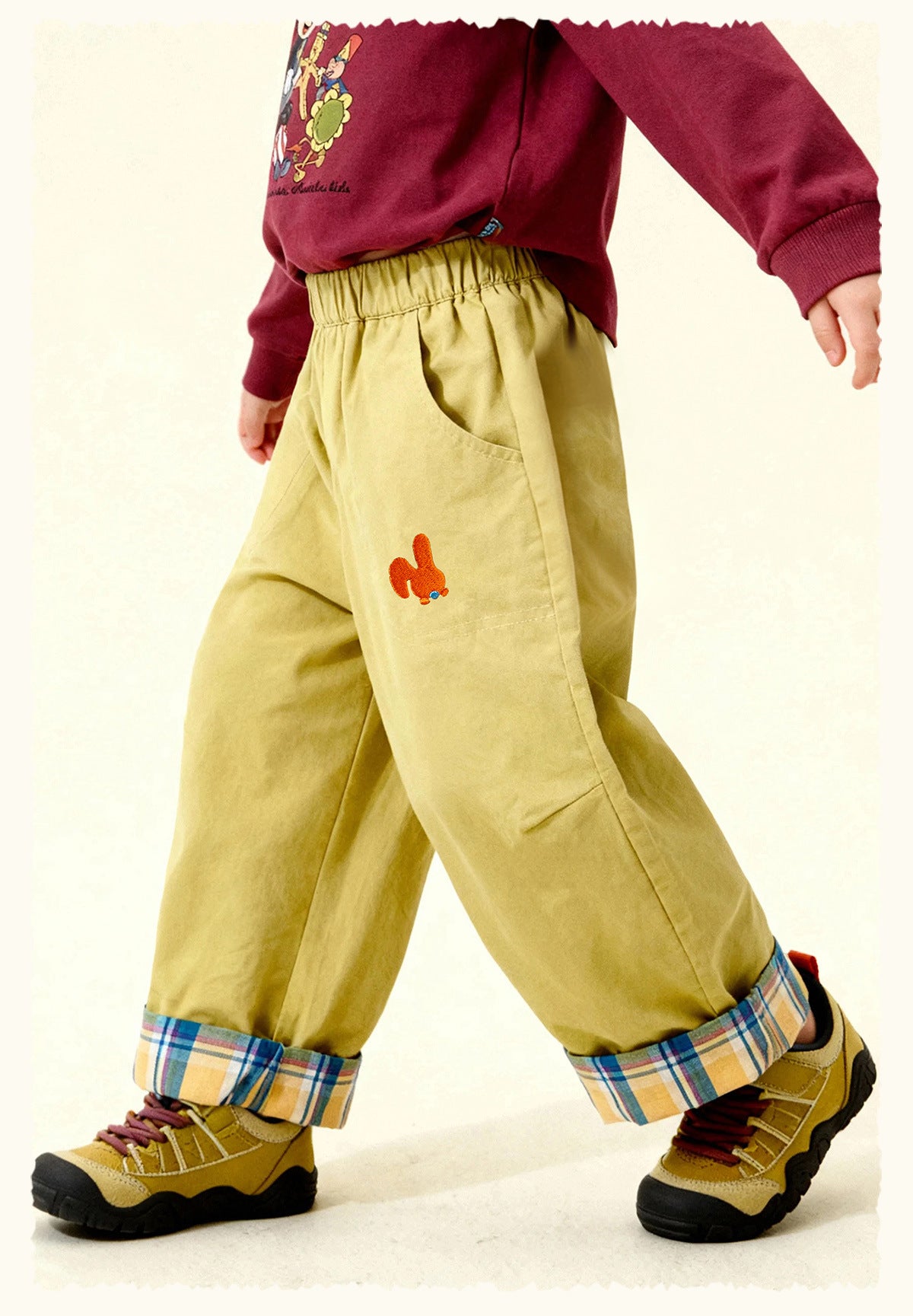 ロングパンツ・スウェットパンツ Cartoon Plaid Cuffed Loose Pants チェック柄ロールアップパンツ【mh0011979】