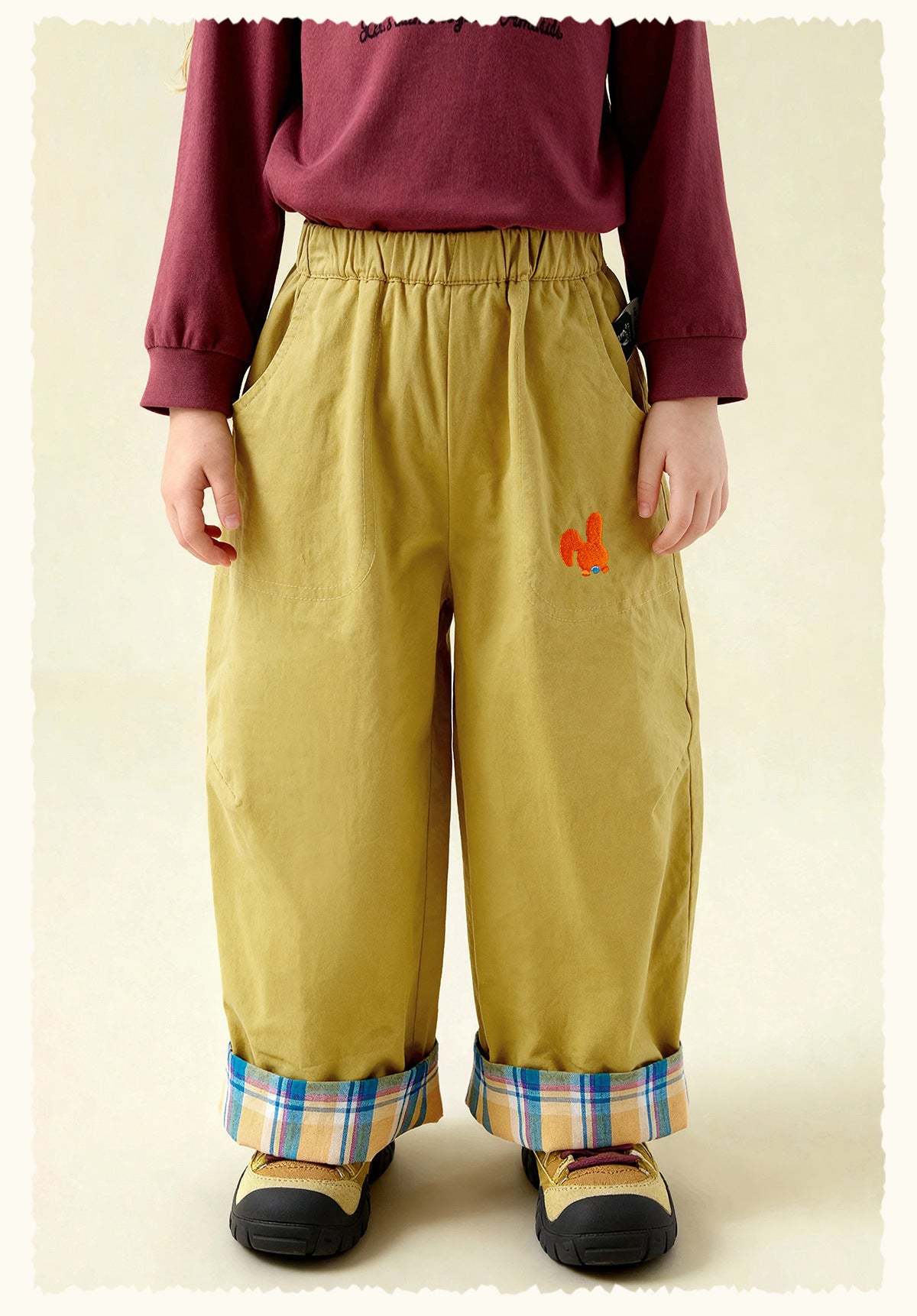 ロングパンツ・スウェットパンツ Cartoon Plaid Cuffed Loose Pants チェック柄ロールアップパンツ【mh0011979】