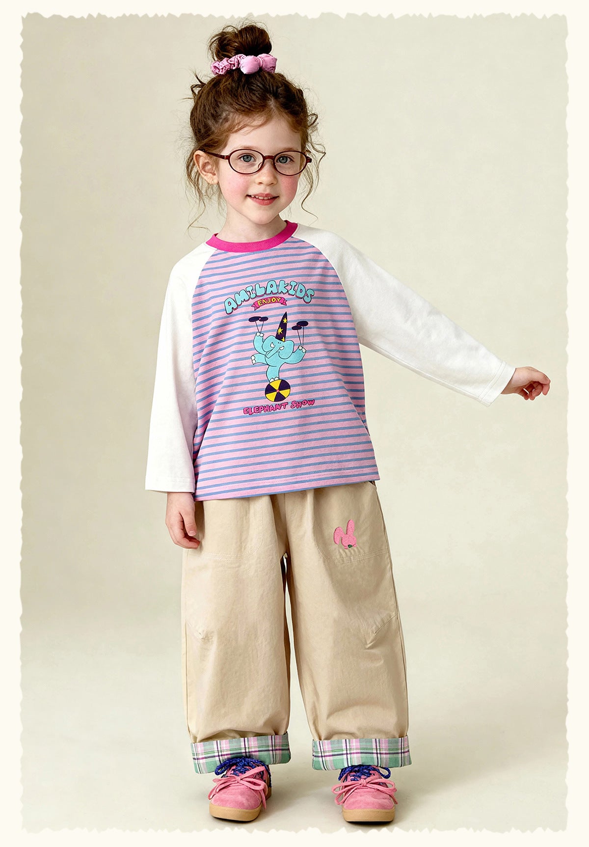 ロングパンツ・スウェットパンツ Cartoon Plaid Cuffed Loose Pants チェック柄ロールアップパンツ【mh0011979】