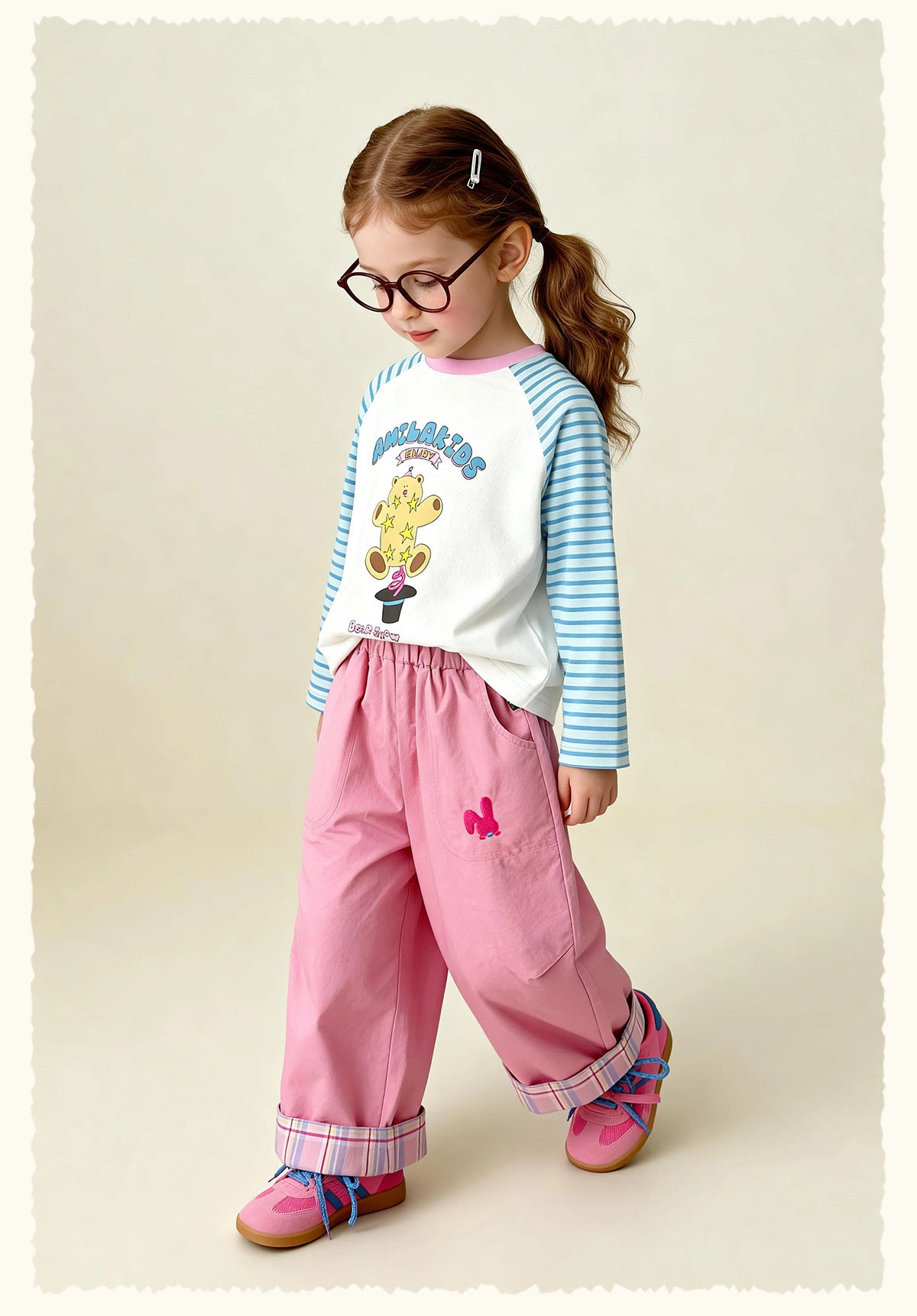 ロングパンツ・スウェットパンツ Cartoon Plaid Cuffed Loose Pants チェック柄ロールアップパンツ【mh0011979】