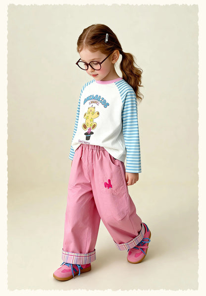 ロングパンツ・スウェットパンツ Cartoon Plaid Cuffed Loose Pants チェック柄ロールアップパンツ【mh0011979】