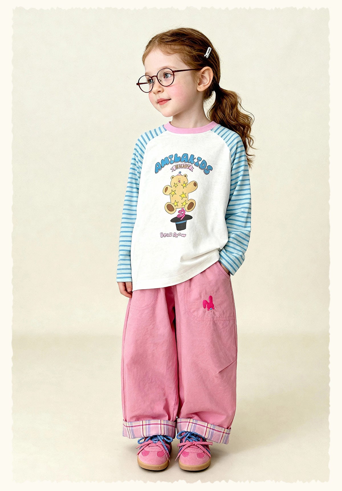 ロングパンツ・スウェットパンツ Cartoon Plaid Cuffed Loose Pants チェック柄ロールアップパンツ【mh0011979】